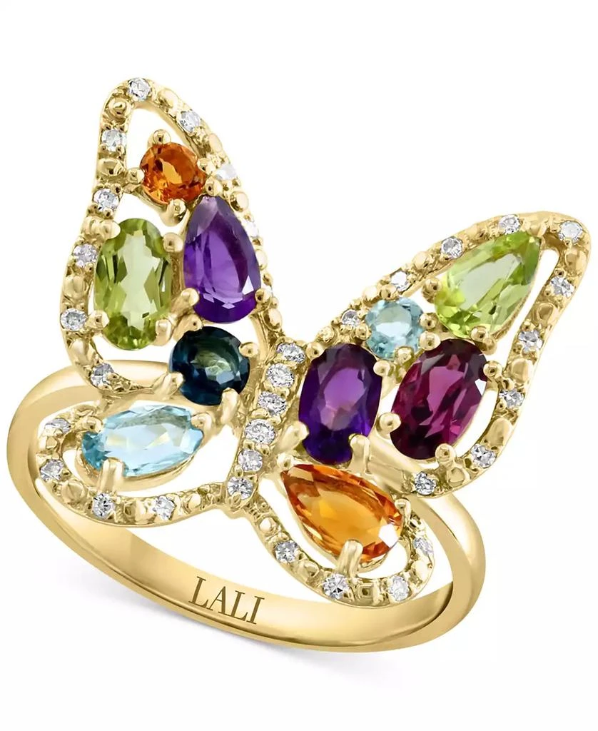 LALI Jewels Multi-Gemstone (1-3/4 ct. t.w.) 
Diamond (1/8 ct. t.w.) Butterfly Ring in 14k Gold