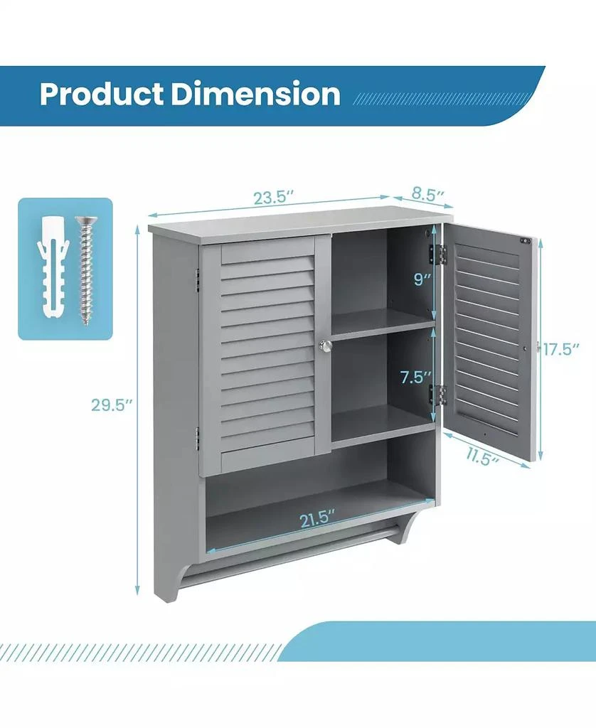 Volenca 2-Doors Bathroom Wall-Mounted Medicine Cabinet with Towel Bar 3