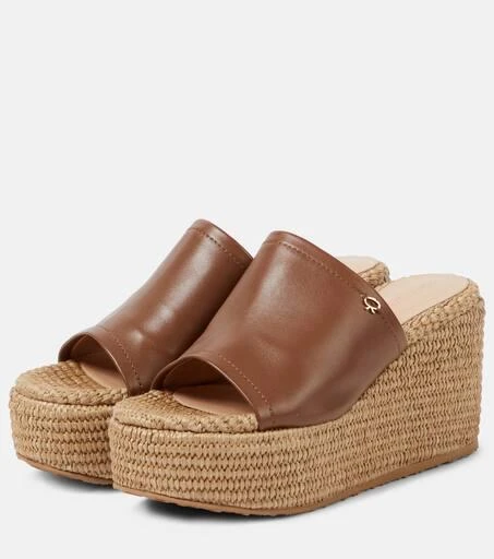 Gianvito Rossi Leather and raffia wedge mules 5
