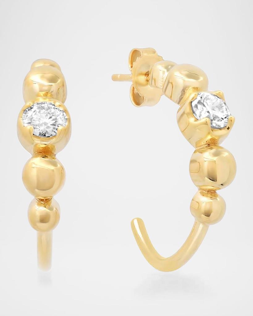 Jennifer Meyer 18K Yellow Gold Small Graduated Bezel and 1 Illusion Set Diamond Hoop Earrings