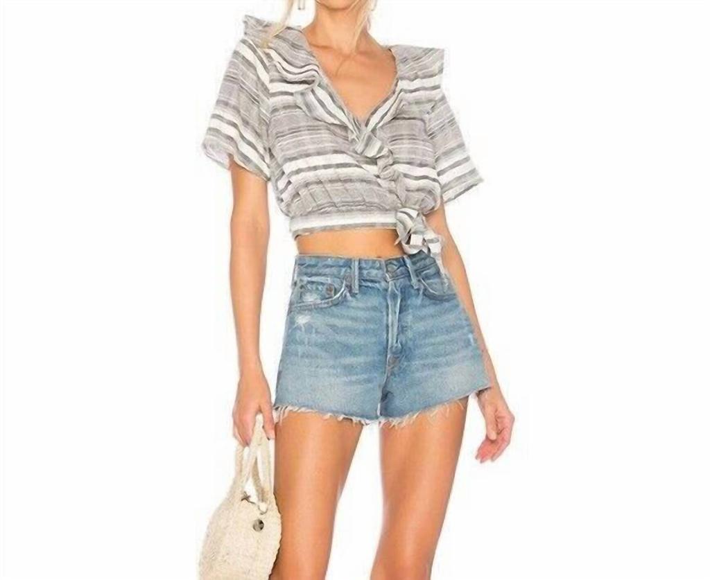 Tularosa Tularosa - Selma Wrap Striped Ruffle Short Sleeve Crop Top
