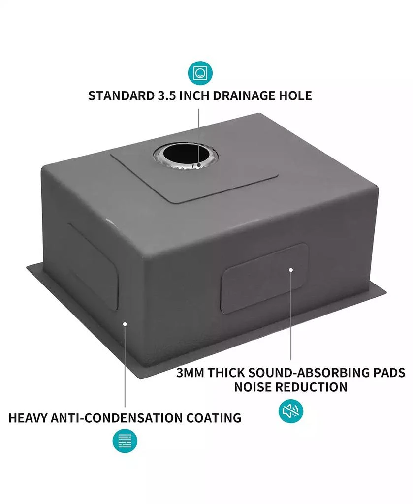 Flynama 28x18x9inch 16 Gauge 304 Stainless Steel Undermount Single Bowl Kitchen Sink with Drain Assembly No Additional Accessories 7