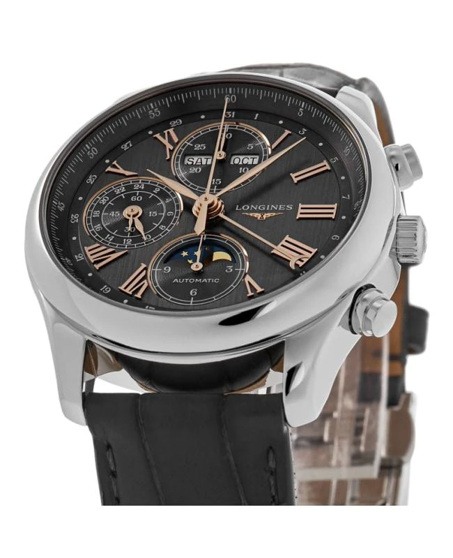 Longines Longines Master Collection Moonphase Chronograph Grey Dial Leather Strap Men's Watch L2.773.4.61.2 2