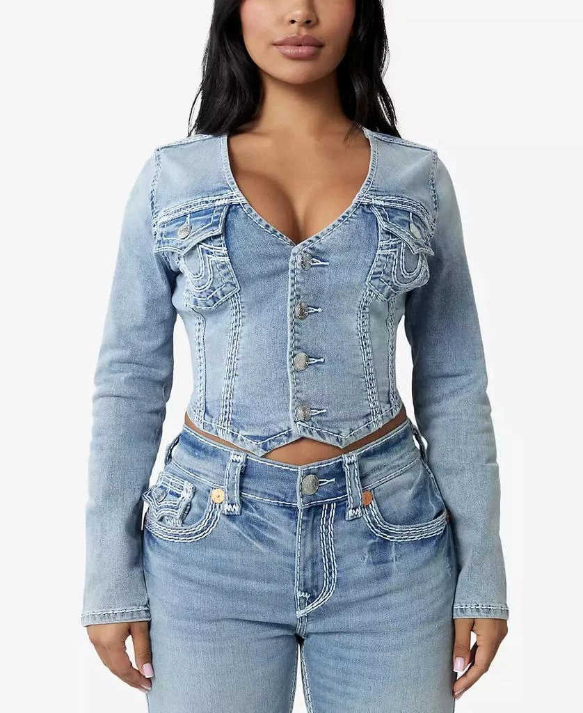 True Religion Women's Long Sleeve Super V Neck Top 1