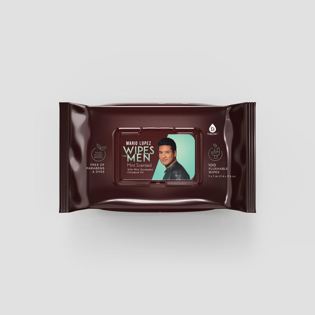 PURSONIC Mario Lopez 100% Plant Based Man Wipes, Mint Scented, Flushable wipes, 100 Count