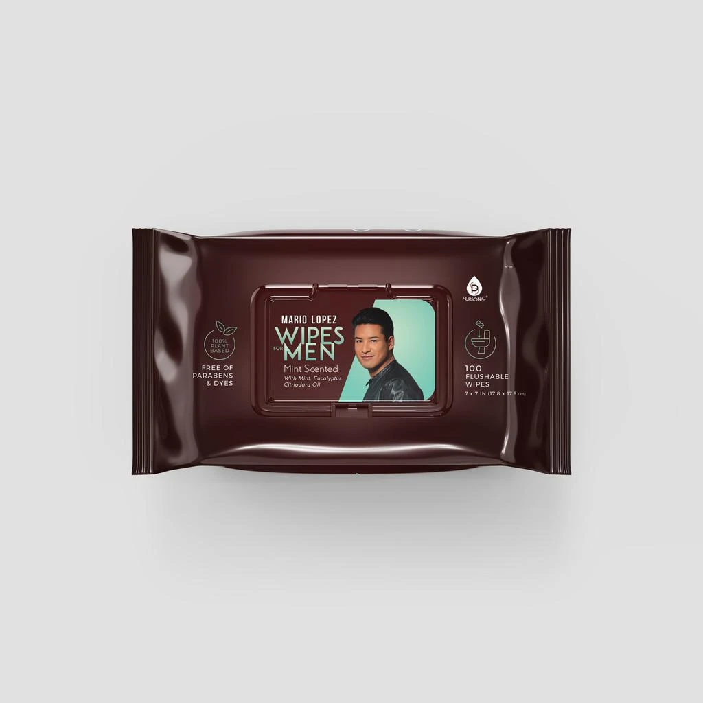 PURSONIC Mario Lopez 100% Plant Based Man Wipes, Mint Scented, Flushable wipes, 100 Count 1