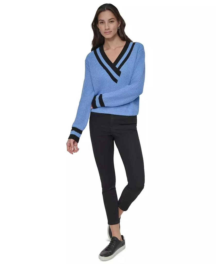 DKNY Women's Varsity V-Neck Relaxed Sweater 2