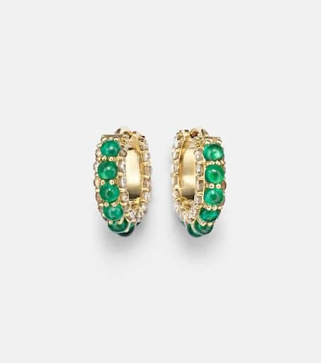 Ileana Makri 18kt gold hoop earrings with emeralds and diamonds 1