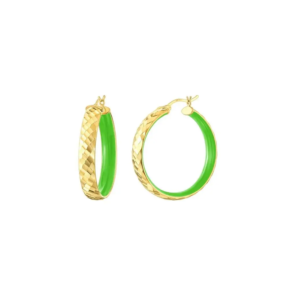 Gold & Honey Gold & Honey - Women's Enamel Hammered Hoop Earrings