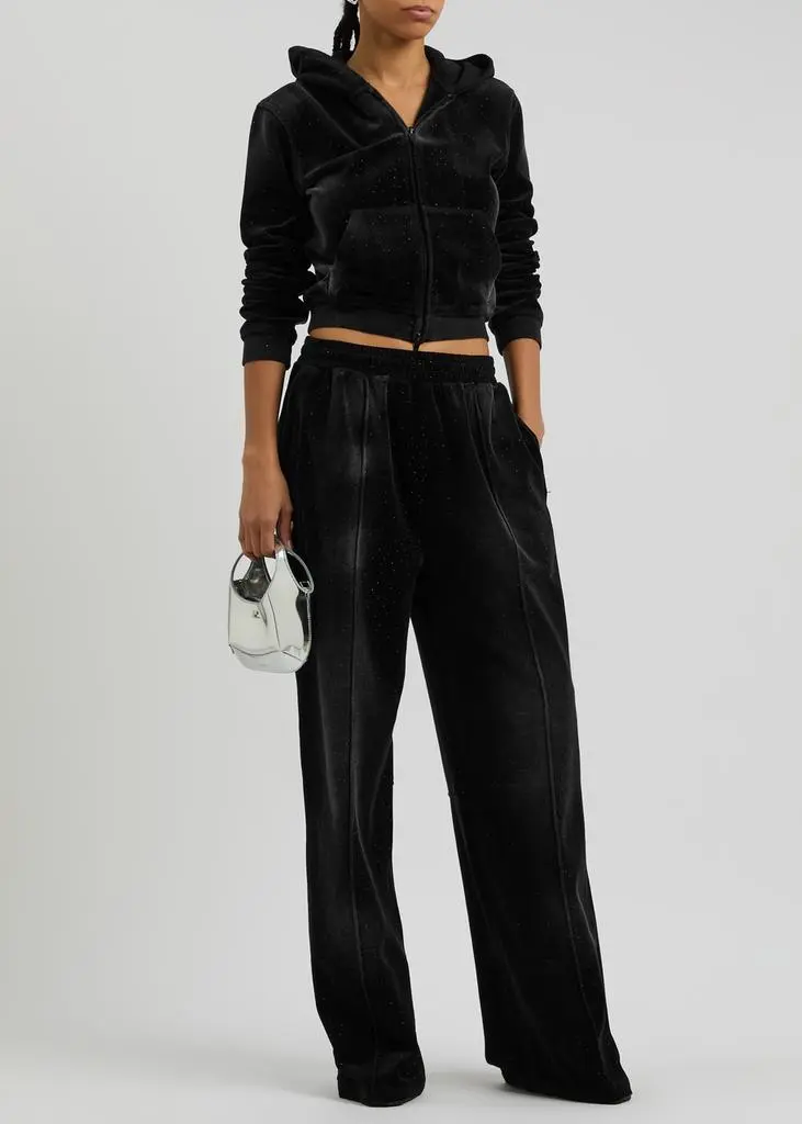 Alexander Wang Faded crystal-embellished velour sweatpants 4