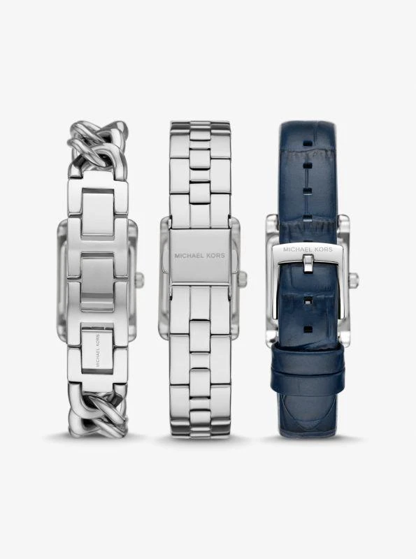 michael_kors Petite Monroe Silver-Tone and Crocodile-Embossed Leather Watch Strap Set 3