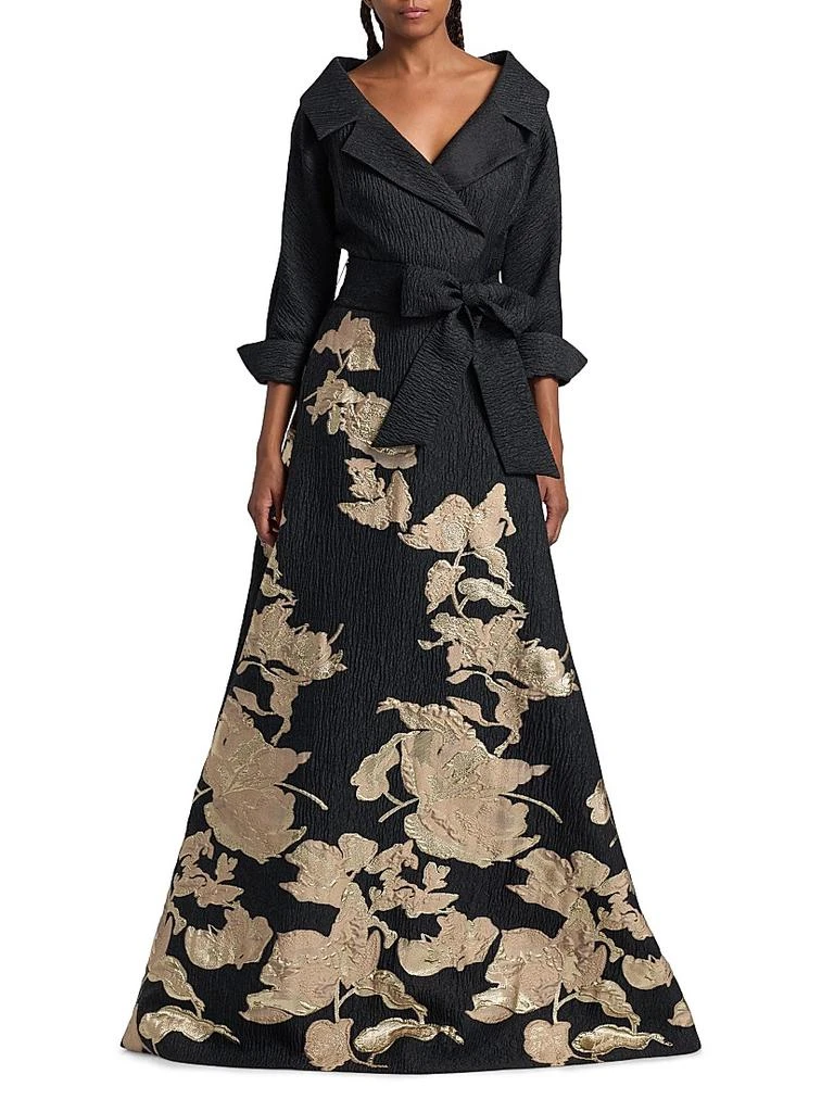 Teri Jon Textured Metallic Floral Jacquard Gown 3