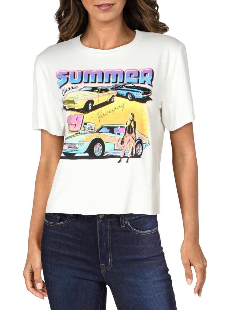 Pam & Gela Womens Cotton Blend Graphic Crop Top
