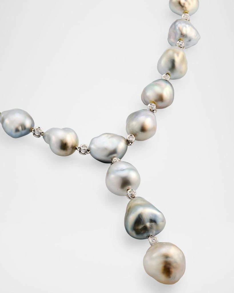 BELPEARL 18K White Gold Tahitian Pearl Lariat Necklace with Diamonds, 18"L 3