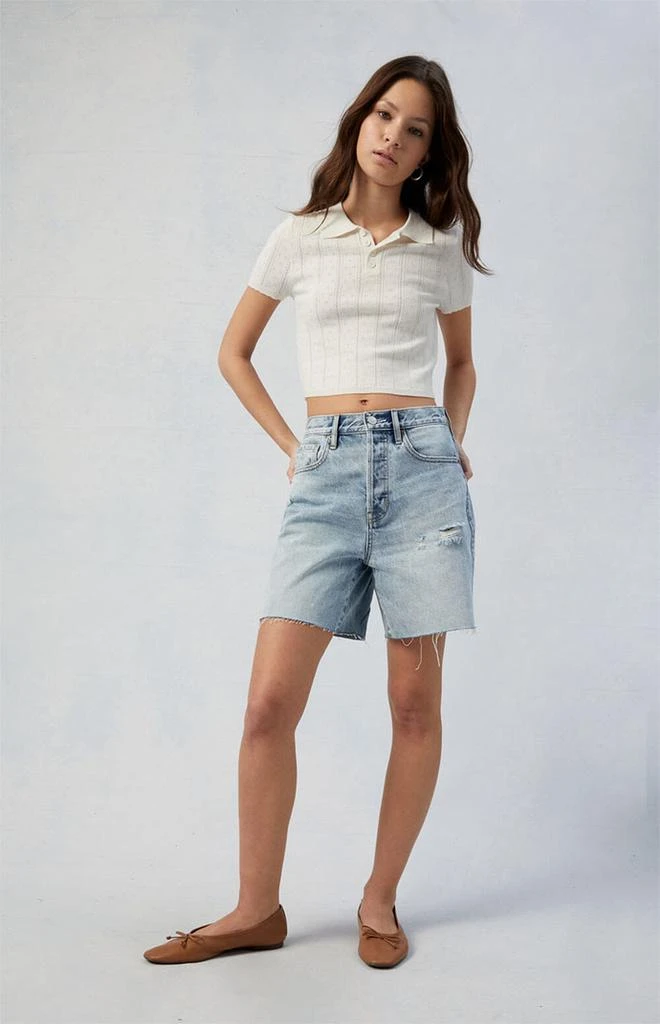 PacSun Light Indigo Ripped Denim Dad Jorts 4