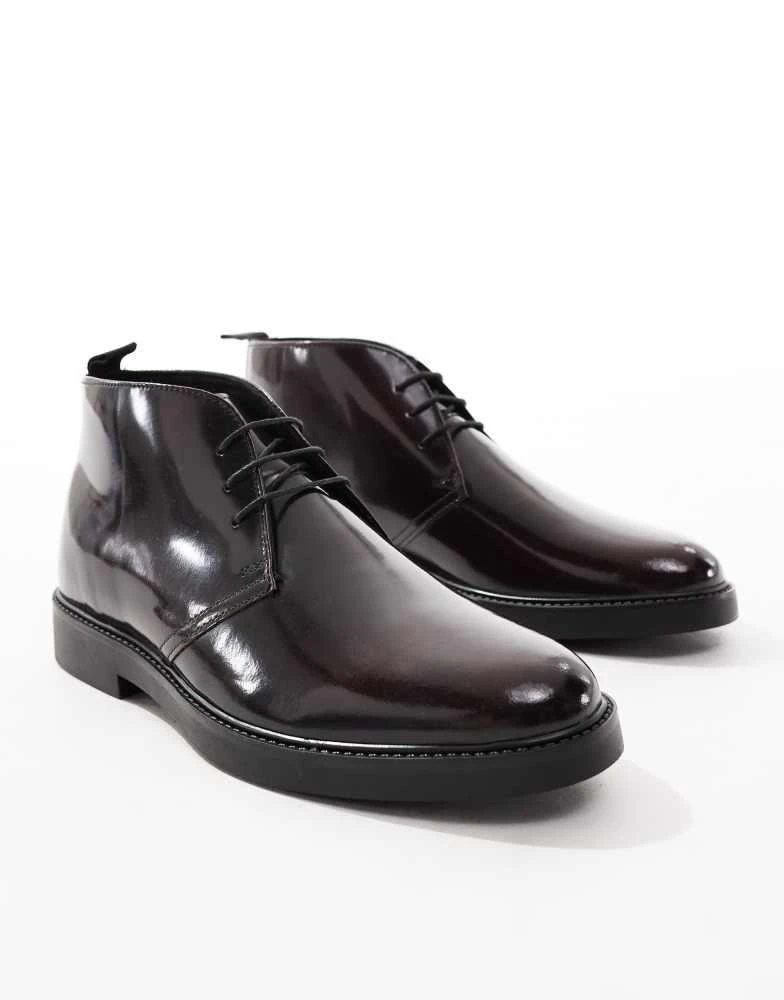 ASOS ASOS DESIGN lace up chukka boots in burgundy polido leather 3