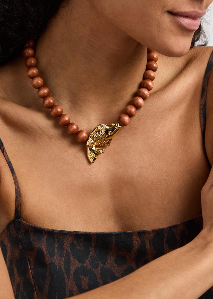 Timeless Pearly Fish wooden-beaded necklace