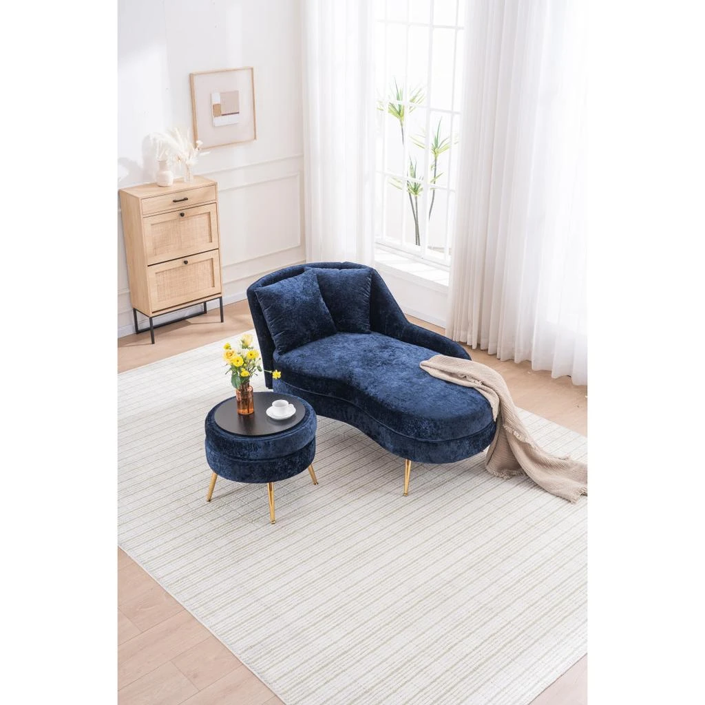 Streamdale Furniture Streamdale 58" Indoor Chenille Chair with Left Armrest 
Lumbar Pillow, Footstool Included. 3