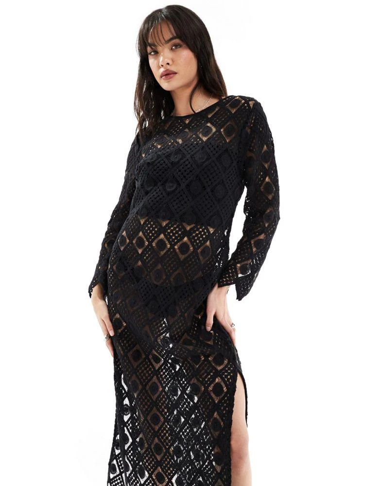 Iisla & Bird Iisla & Bird Premium maxi crochet beach dress in black 3