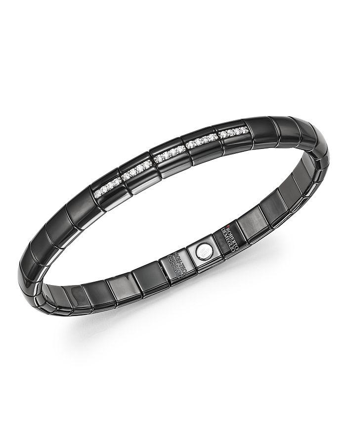 Roberto Demeglio 18K White Gold & Black Ceramic Pura Stretch Bracelet with Diamonds