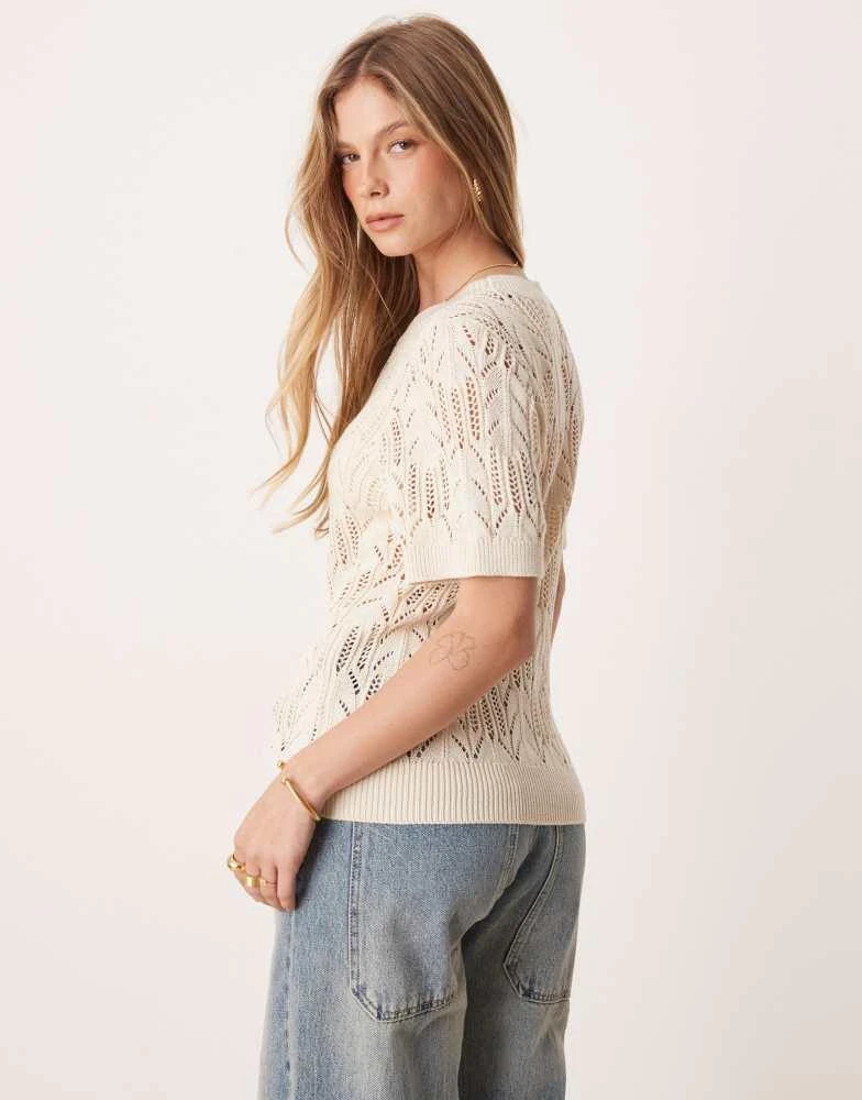 Vila Vila short sleeve open knitted t-shirt in birch cream 4