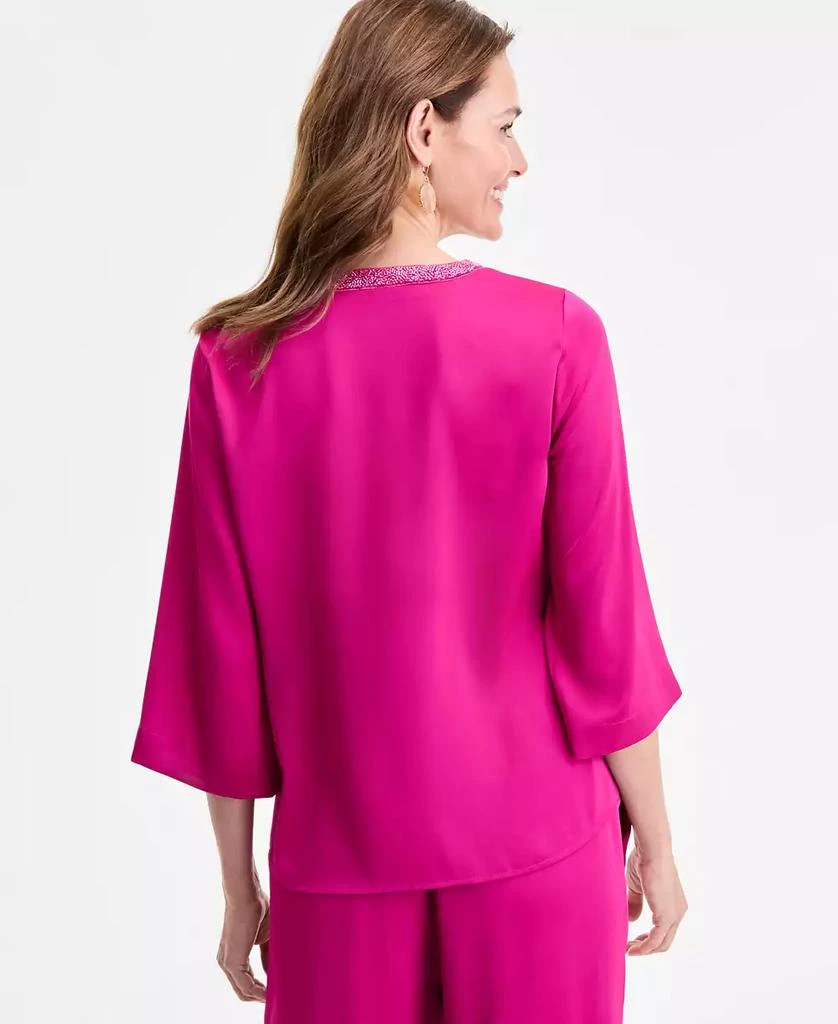 JM Collection Women's Beaded V-Neck 3/4-Sleeve Top, Exclusively at Macy's 4