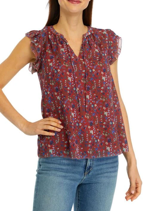philosophy Womens Floral Printed Ruffle Top 1