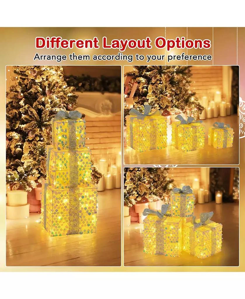Costway 3 PCS Christmas Lighted Gift Boxes with 90 LED Lights Zip Ties Ground Stakes 8