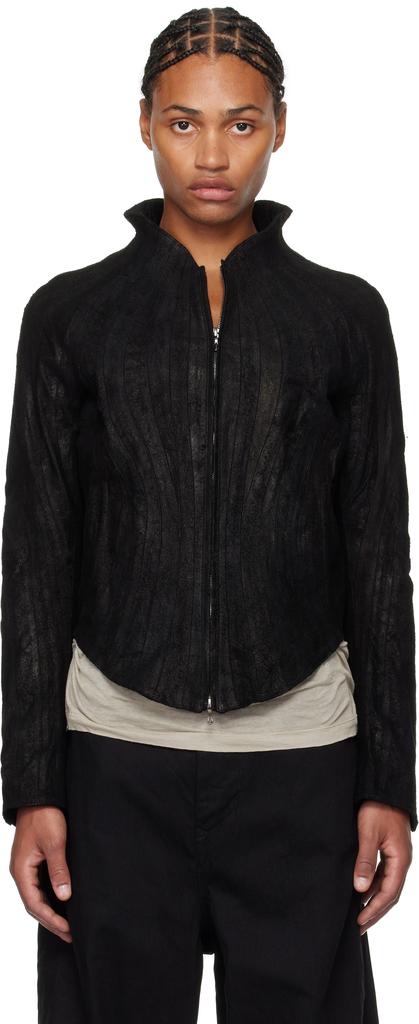 Shop Black Warped Leather Jacket on Sale at BeyondStyle