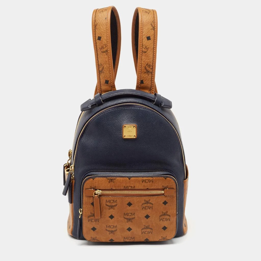 MCM MCM Navy Blue/Tan Leather and Stark Visetos Coated Canvas Backpack 1