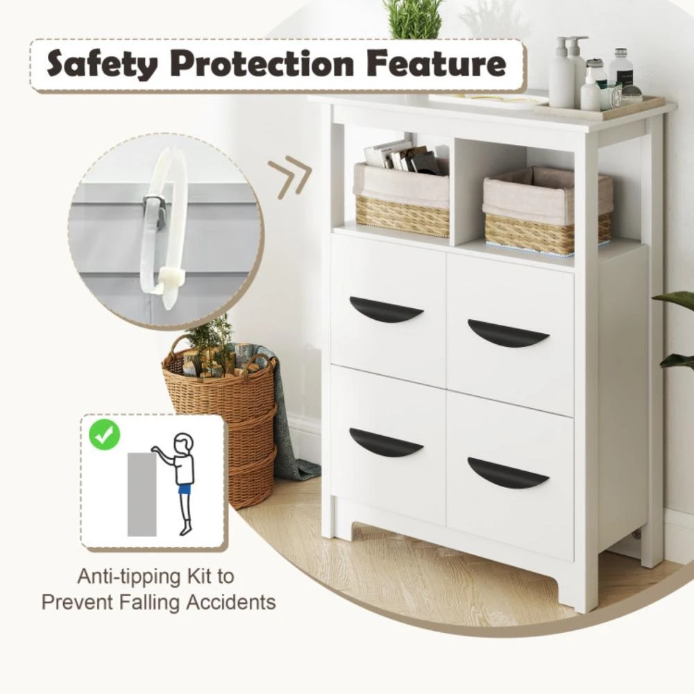 Hivvago 24 Inch Floor Cabinet with 2 Open Compartments and 2 Drawers-White 4