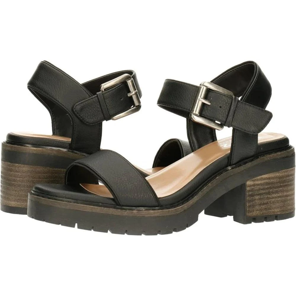Bullboxer Men's BullBoxer Rhona Sandals  Black Ankle Strap Platform Block Heel ZAP771