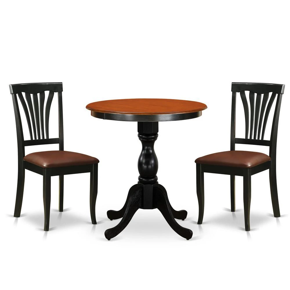 East West Furniture 3-Piece Dining Set Contains a Dinning Table and 2 Faux Leather Dining Chairs with Slatted Back- Black Finish 2