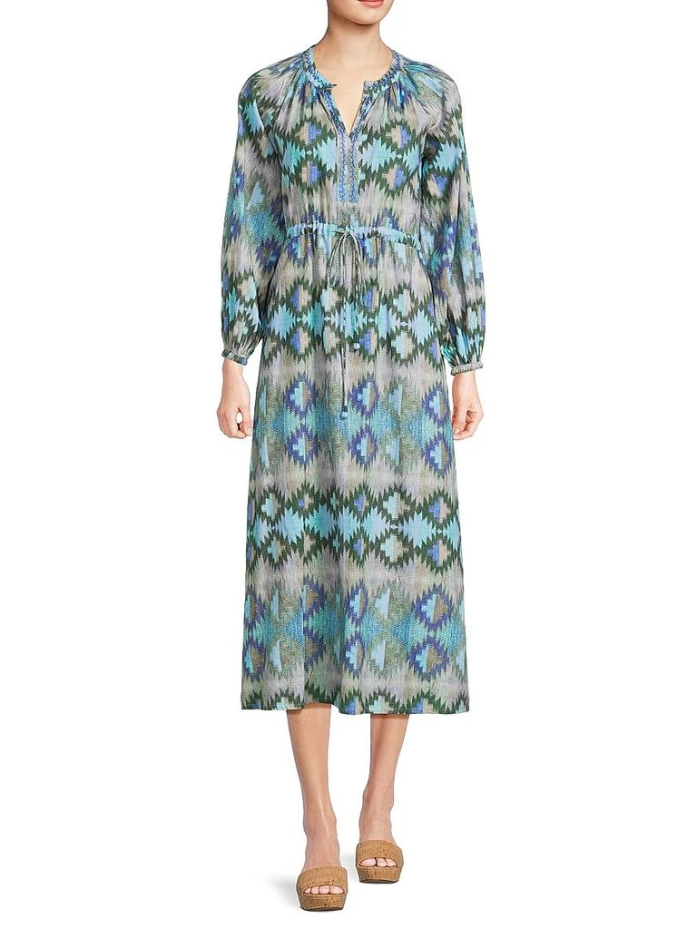 Ro's Garden Amalfi Geometric Cotton Long-Sleeve Maxi Dress 2