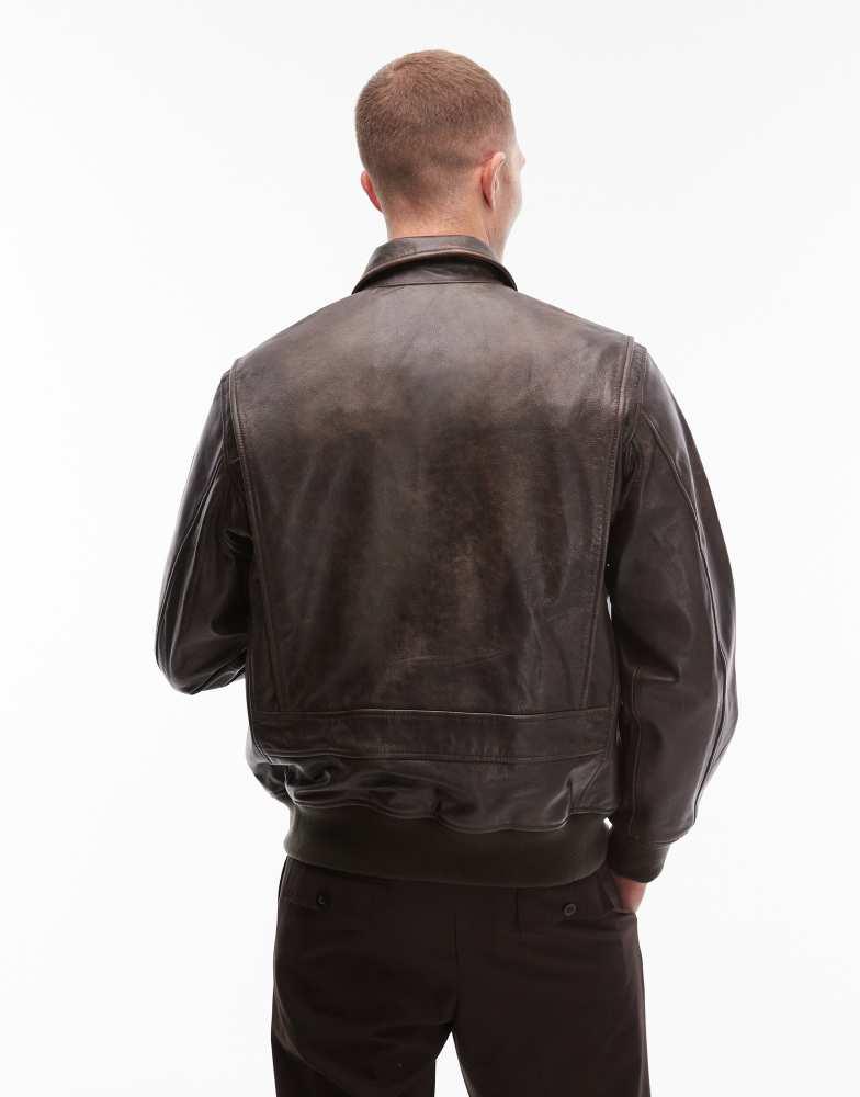 Levi's Levi's clayton leather aviator jacket in brown - Free