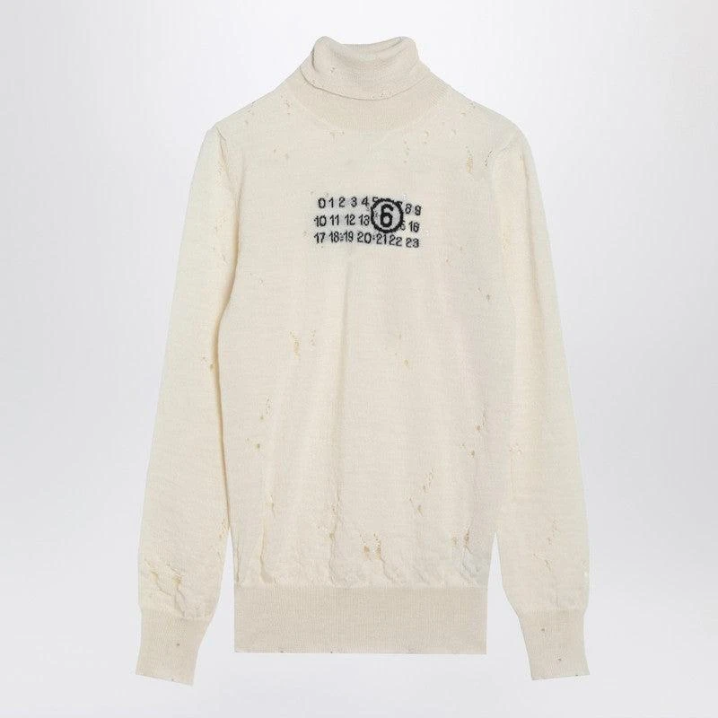MM6 Mm6 Maison Margiela Women's Distressed Turtleneck Sweater With Numeric Signature 1
