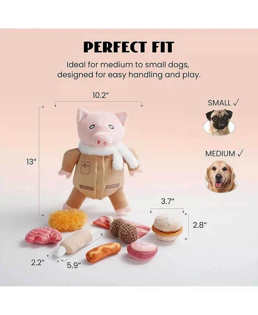 Nocciola 9-in-1 Pig Plush Dog Toys,Funny Piggy Puzzle Toy with 8 Pork Food Squeaky 
Crinkle Toys,Stimulating Enrichment Toys for Small Medium Dogs 6