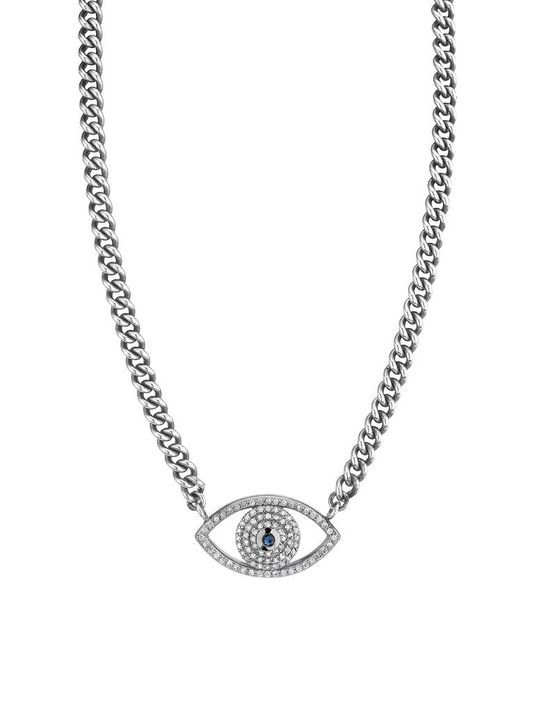 Sheryl Lowe Sterling Silver, Sapphire & 0.96 TCW Diamond Evil Eye Pendant Necklace