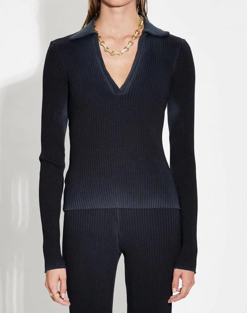 Cotton Citizen Ibiza Long Sleeve Polo In Vintage Black