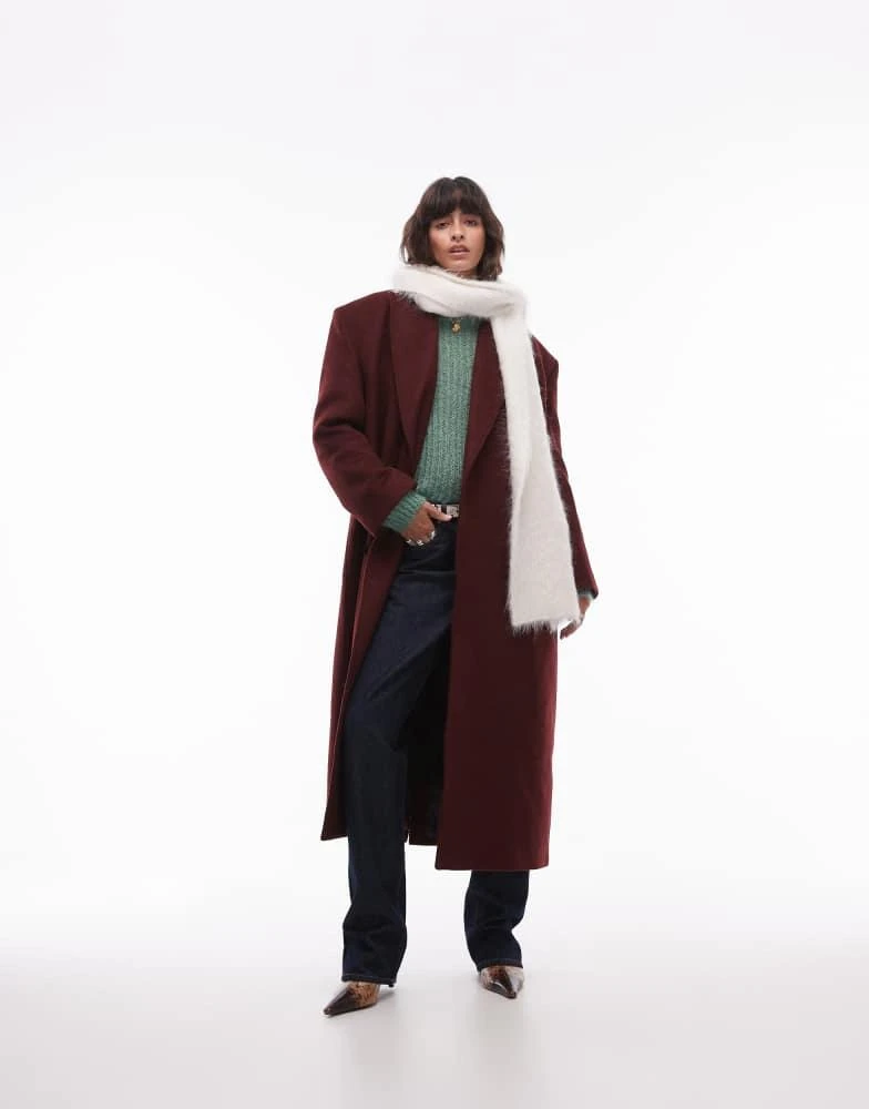 Topshop Topshop premium formal coat with wool in burgundy 3
