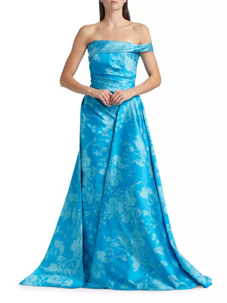 Pamella Roland Floral Off-the-Shoulder Gathered Ballgown
