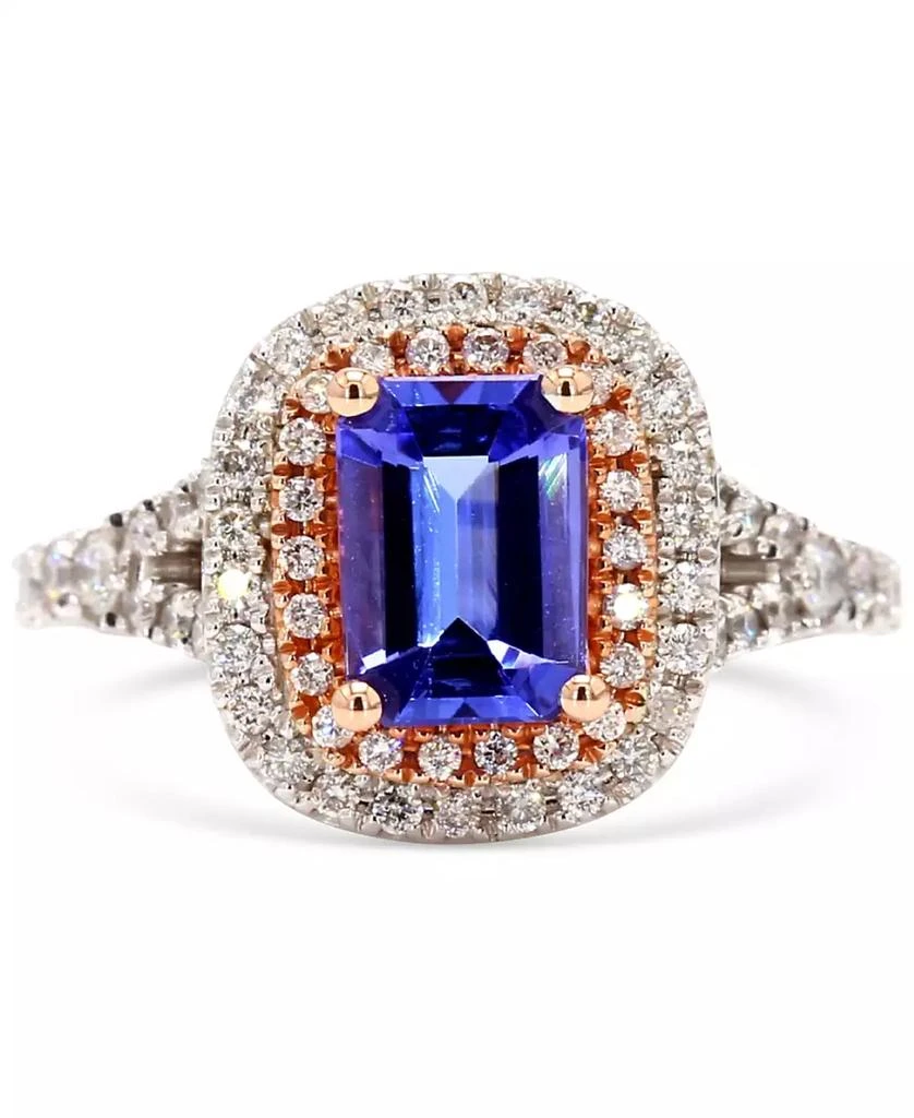 Macy's Tanzanite (2 ct. t.w.) & Diamond (1/2 ct. t.w.) Double Halo Ring in 10k White & Rose Gold 1