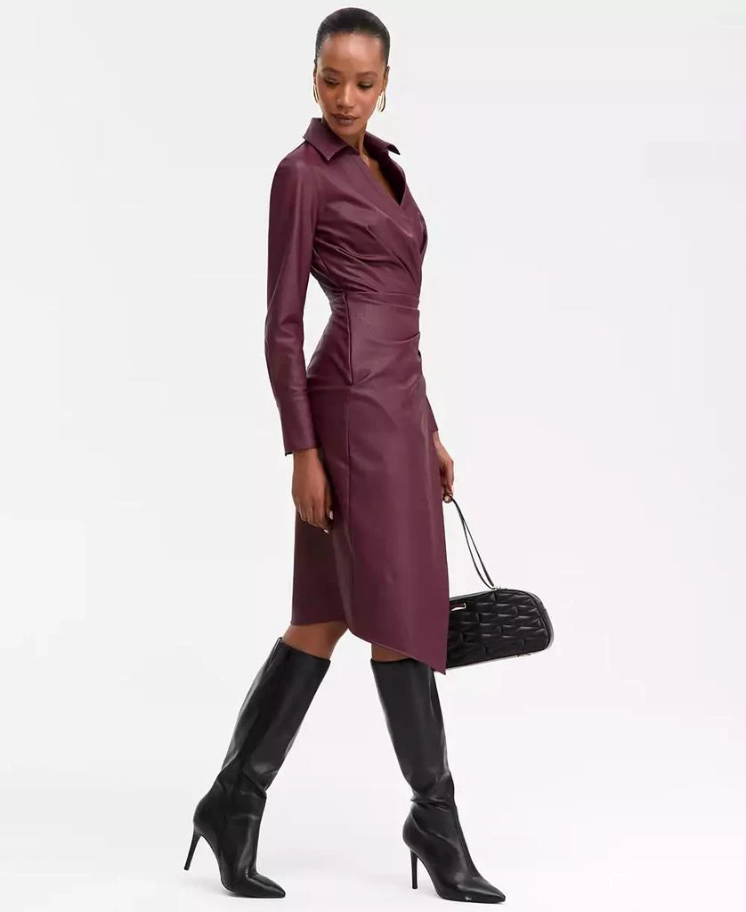 Women's Surplice-Neck Faux-Leather Dress, Macy's Exclusive  On Sale Now  with Up to 40% Off | Discover Exclusive Deals & Savings at BeyondStyle   Authentic INC International dress|women's fashion|dresses with Limited-Time  Discounts,