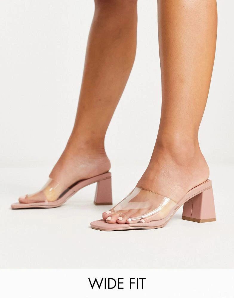 ASOS ASOS DESIGN Wide Fit Hero block heeled mules in clear 1