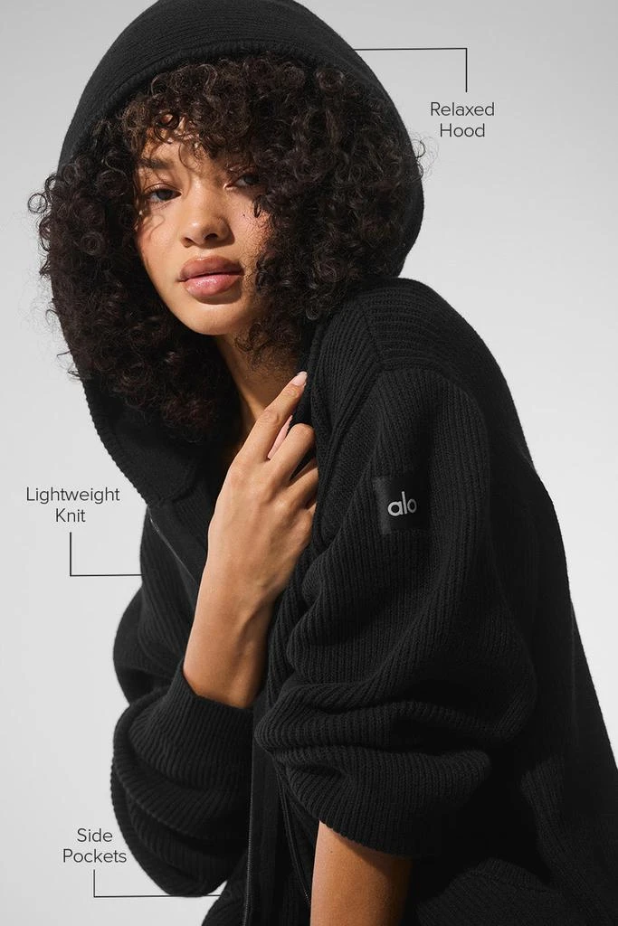Alo Domain Rib Knit Full Zip Sweater - Black 2