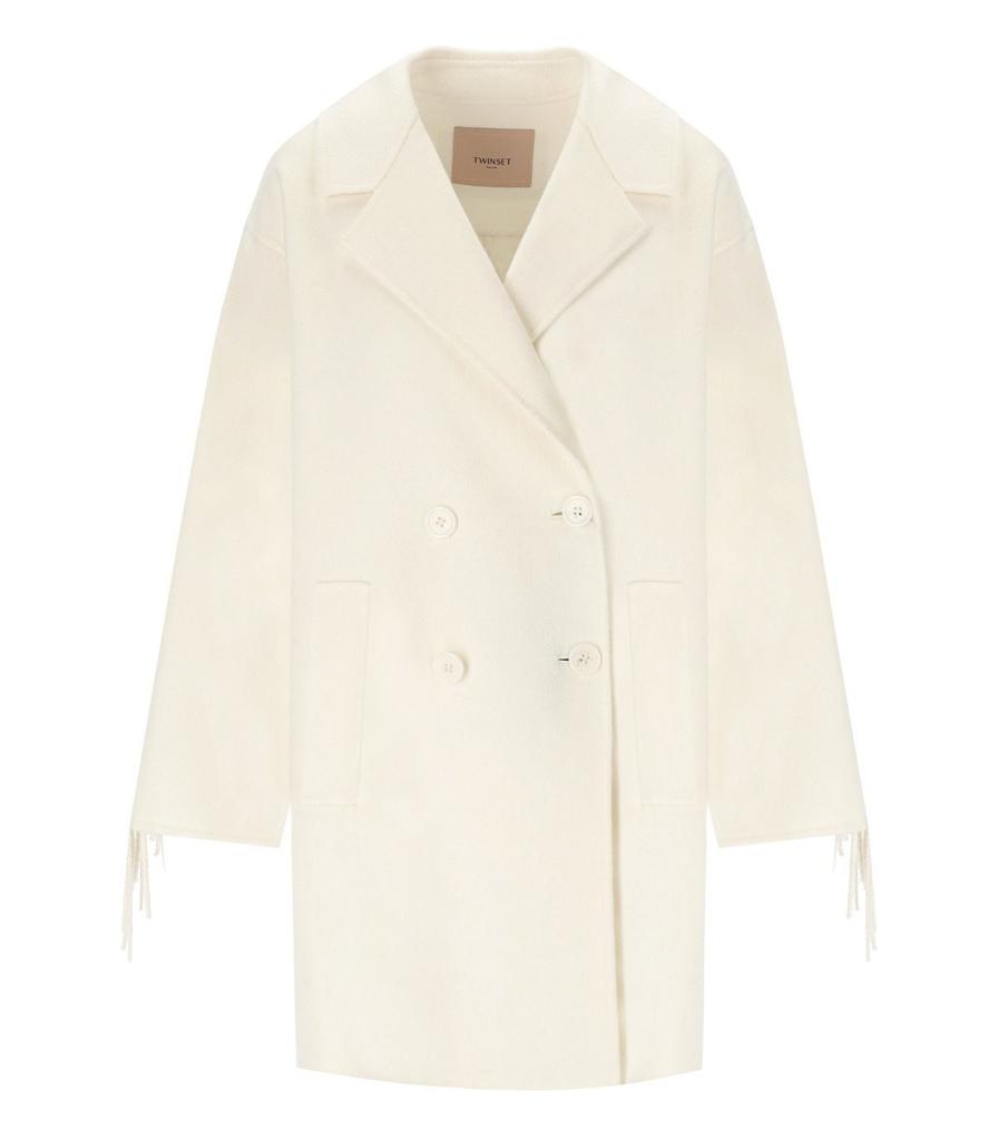 TWINSET TWINSET CREAM FRINGED COAT