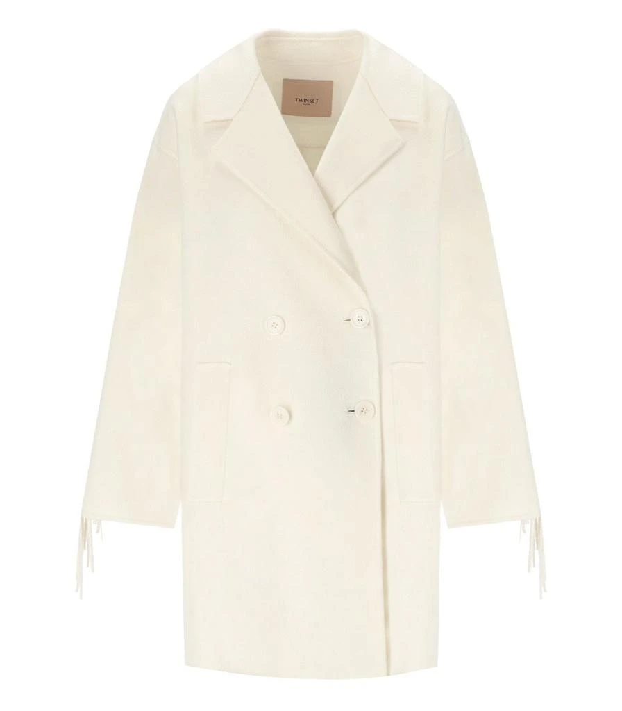 TWINSET TWINSET CREAM FRINGED COAT 1