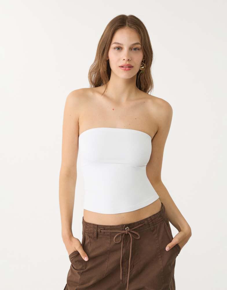 Stradivarius Stradivarius polyamide bandeau top in white