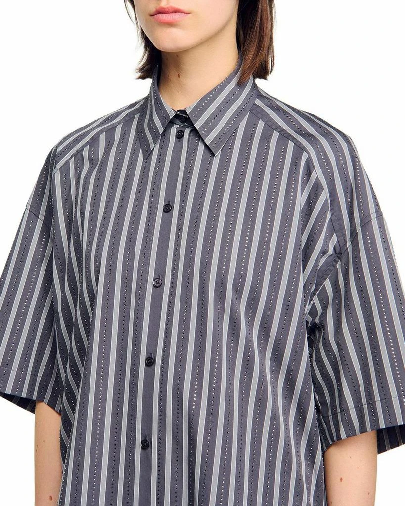 Sandro Oversized Striped Rhinestone Shirt 4