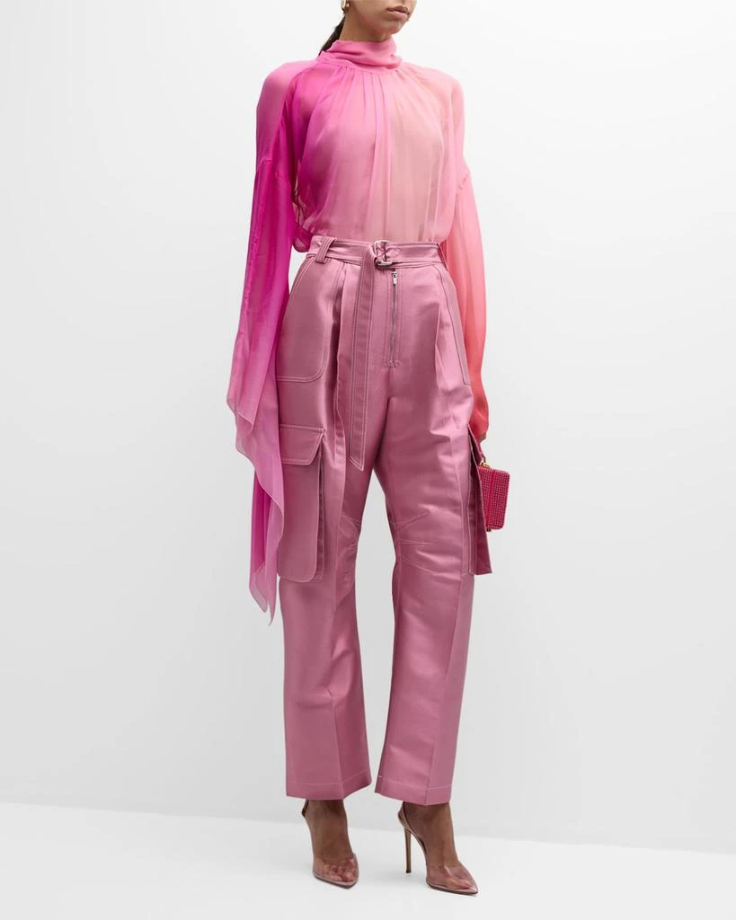 CHRISTOPHER JOHN ROGERS Belted Satin Wide-Leg Cargo Pants 3